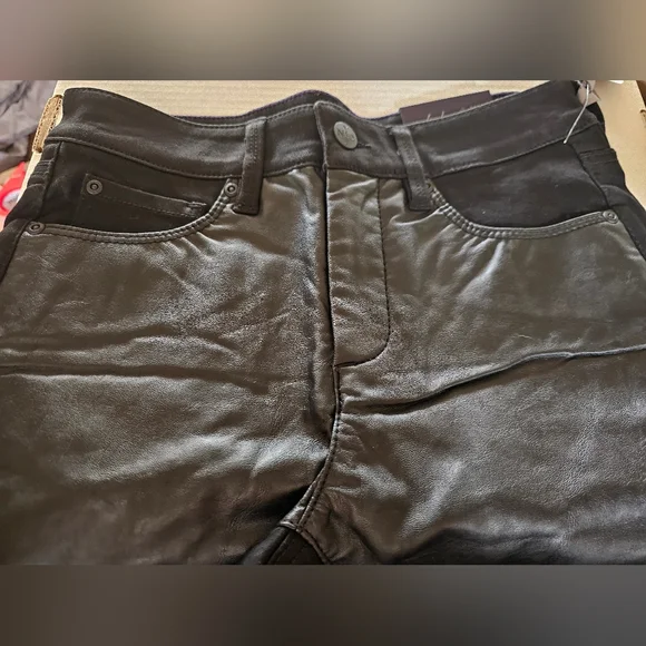 NYDJ Leggings Style #M62D21GW In Black With Faux Leather Front Size 0 NWT - Picture 2 of 7